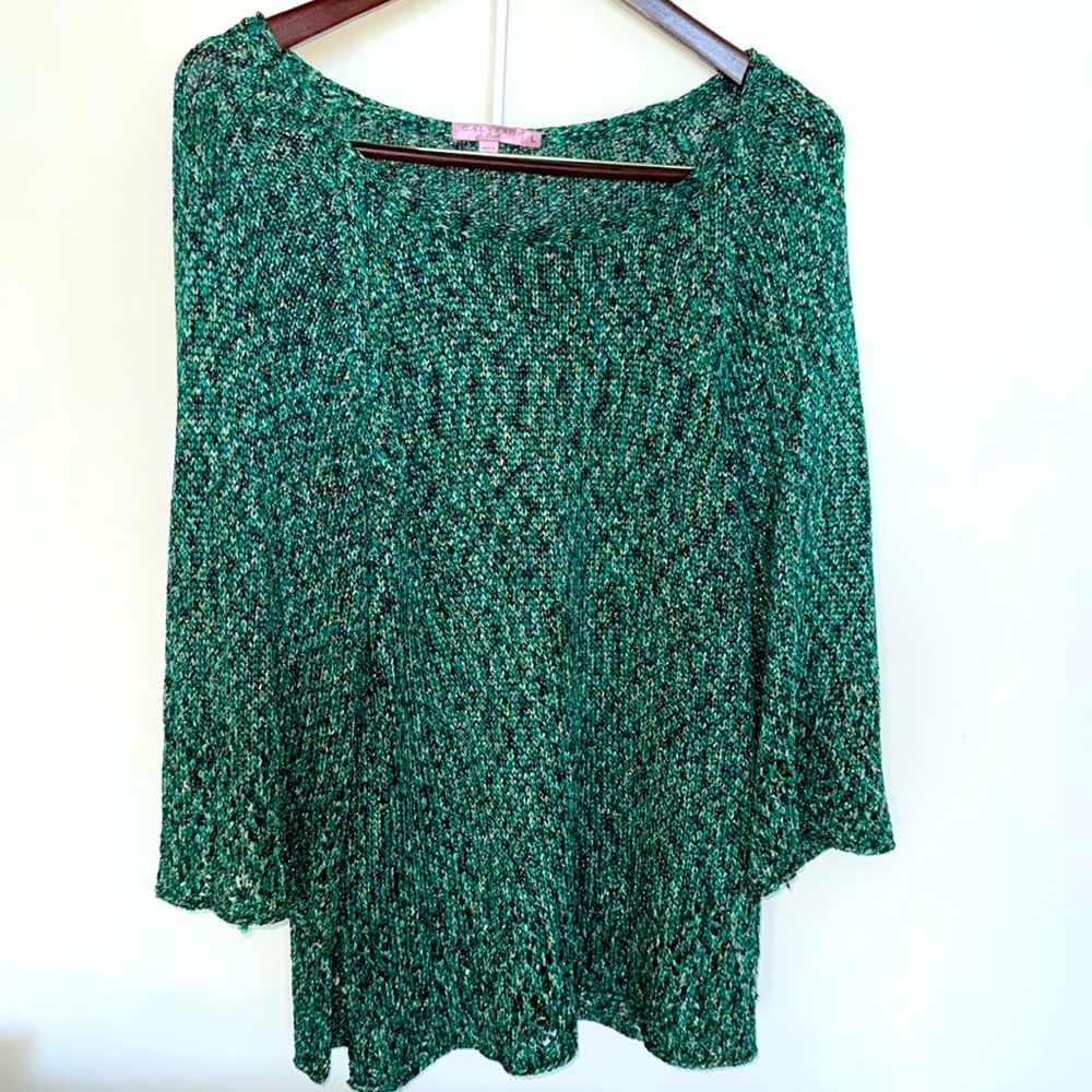 Calypso St. Barth Shara Sweater 3/4 Sleeve Green Gold Metallic Womens Size L